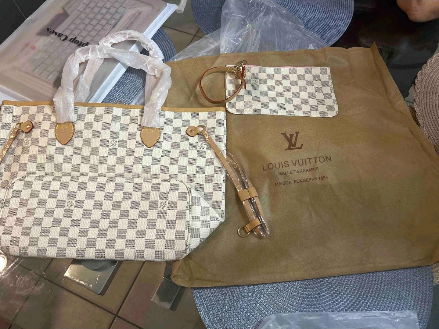 Louis Vuitton Damier Azur Neverfull MM Tote Bag