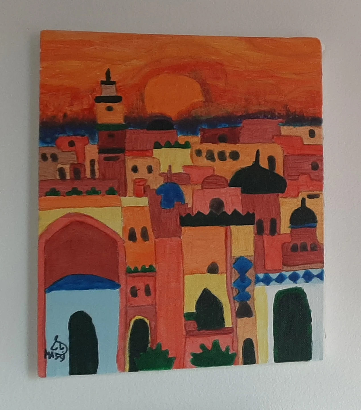 2 Hand-painted Canvas Art - Cityscape at Sunset - photo 2