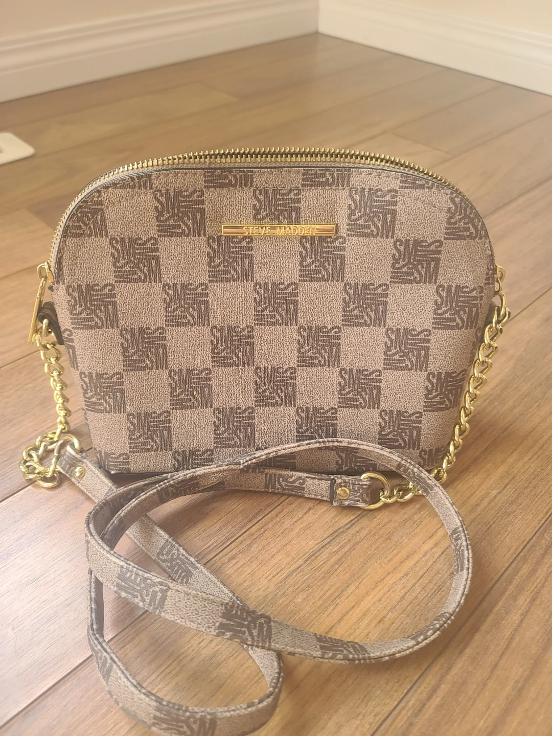 Steve Madden Brown Monogram Dome Crossbody Bag
