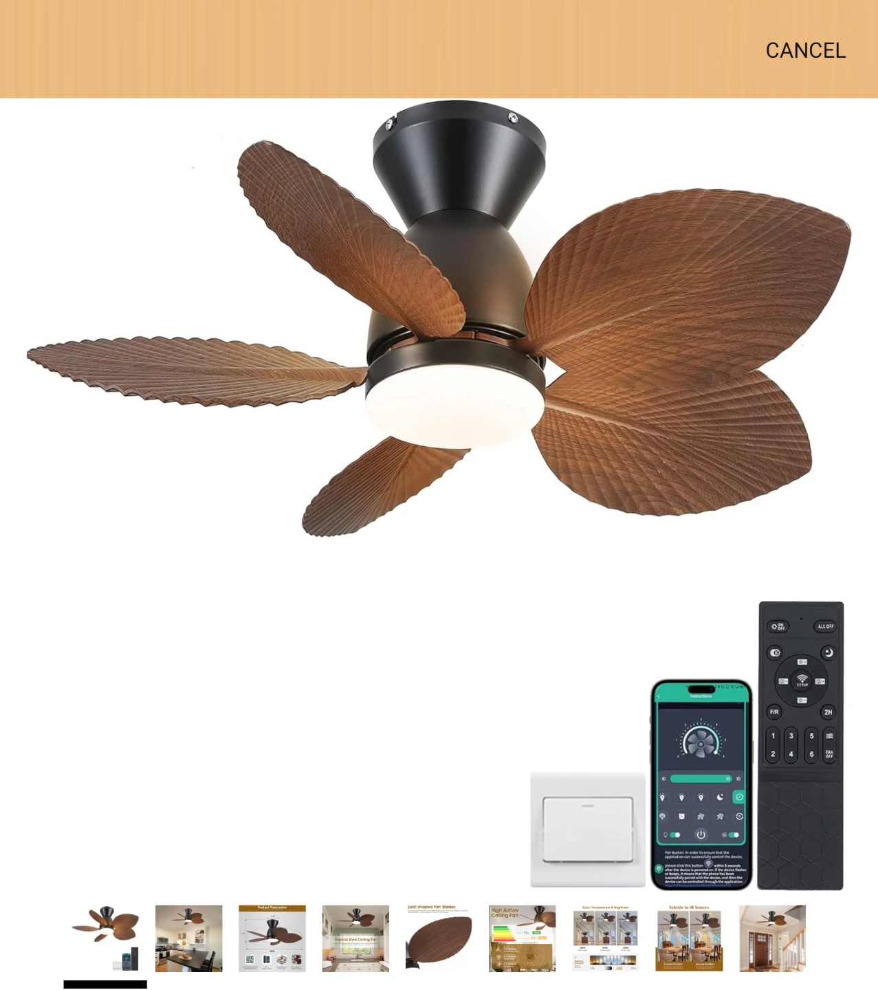 Tropical Style Ceiling Fan with Leaf-Shaped Blades