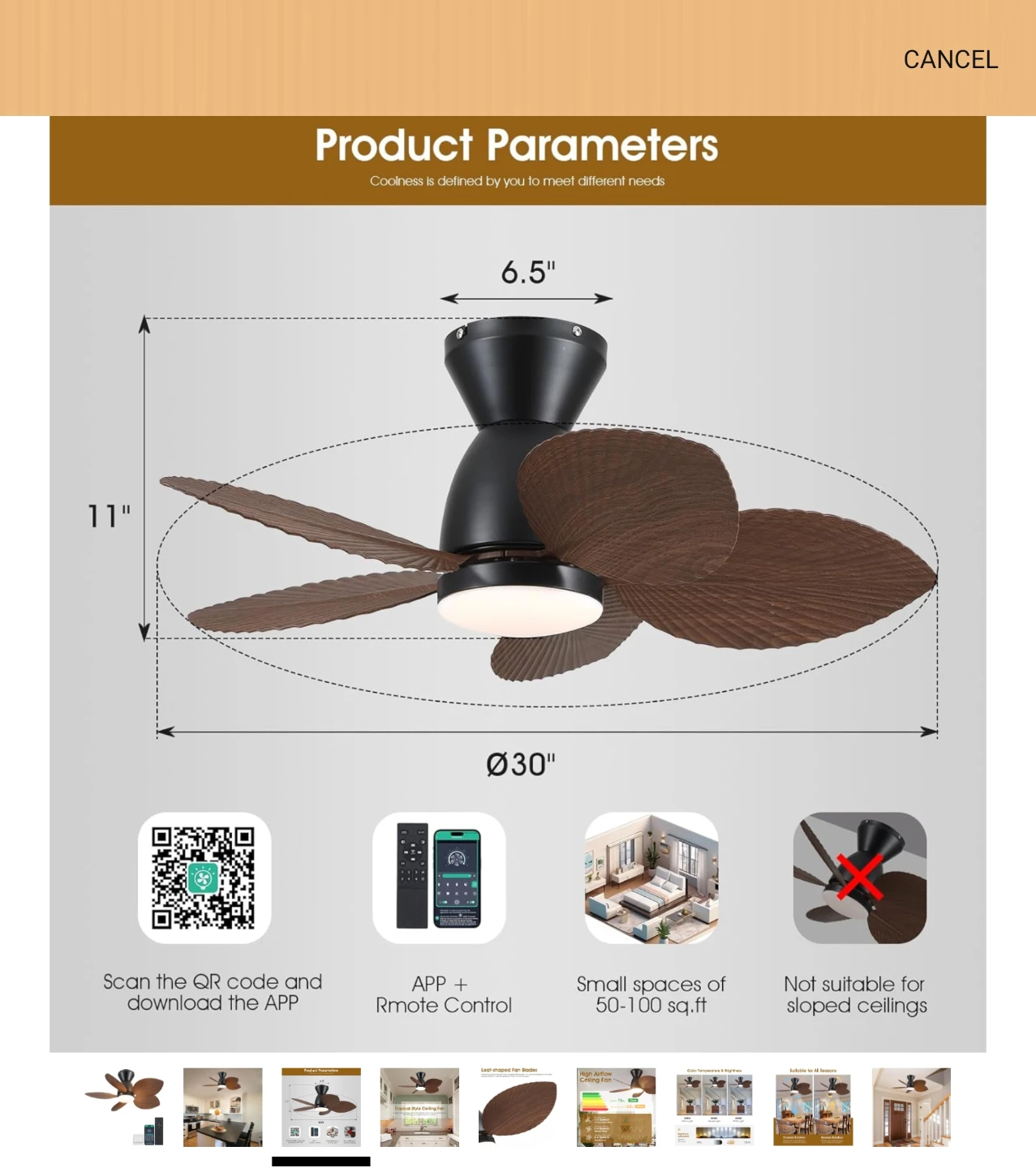 Tropical Style Ceiling Fan with Leaf-Shaped Blades - photo 3