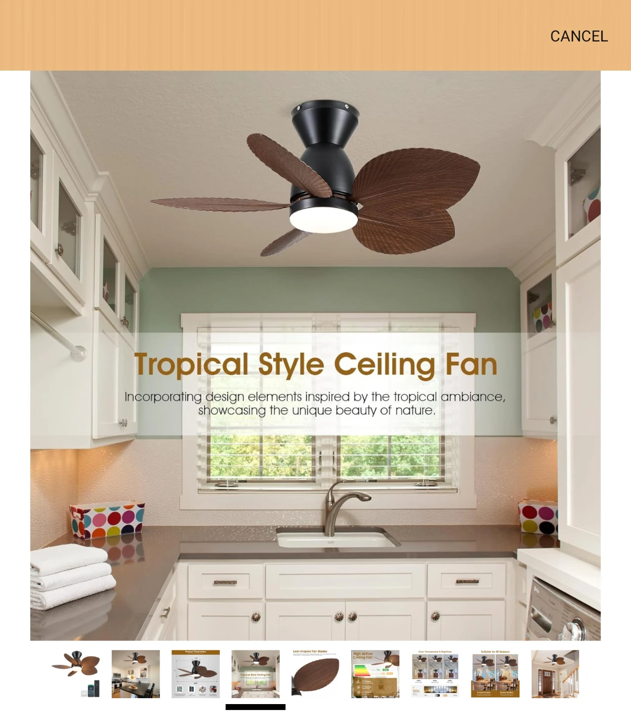 Tropical Style Ceiling Fan with Leaf-Shaped Blades - photo 4