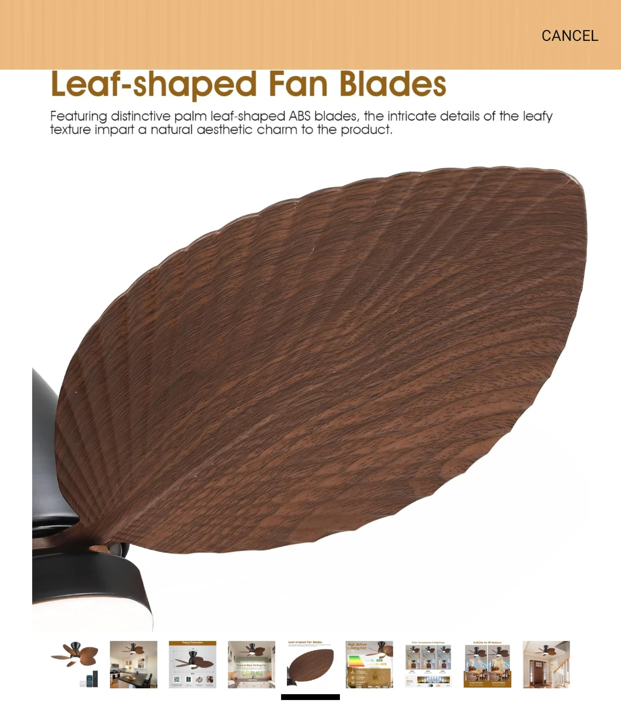 Tropical Style Ceiling Fan with Leaf-Shaped Blades - photo 5