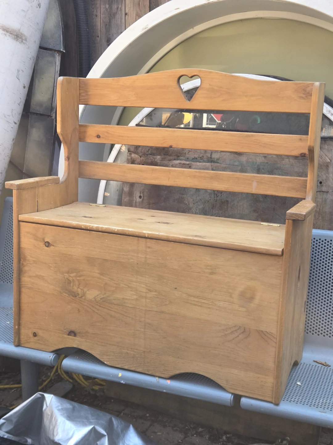Wooden Storage Bench with Heart Detail
