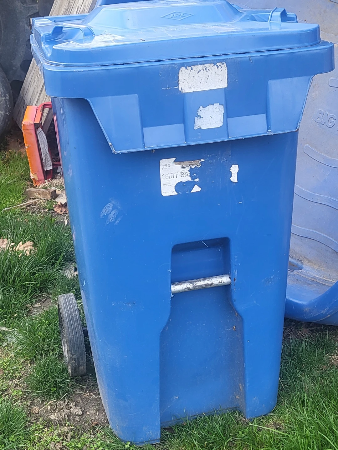 Blue Wheeled Trash Can