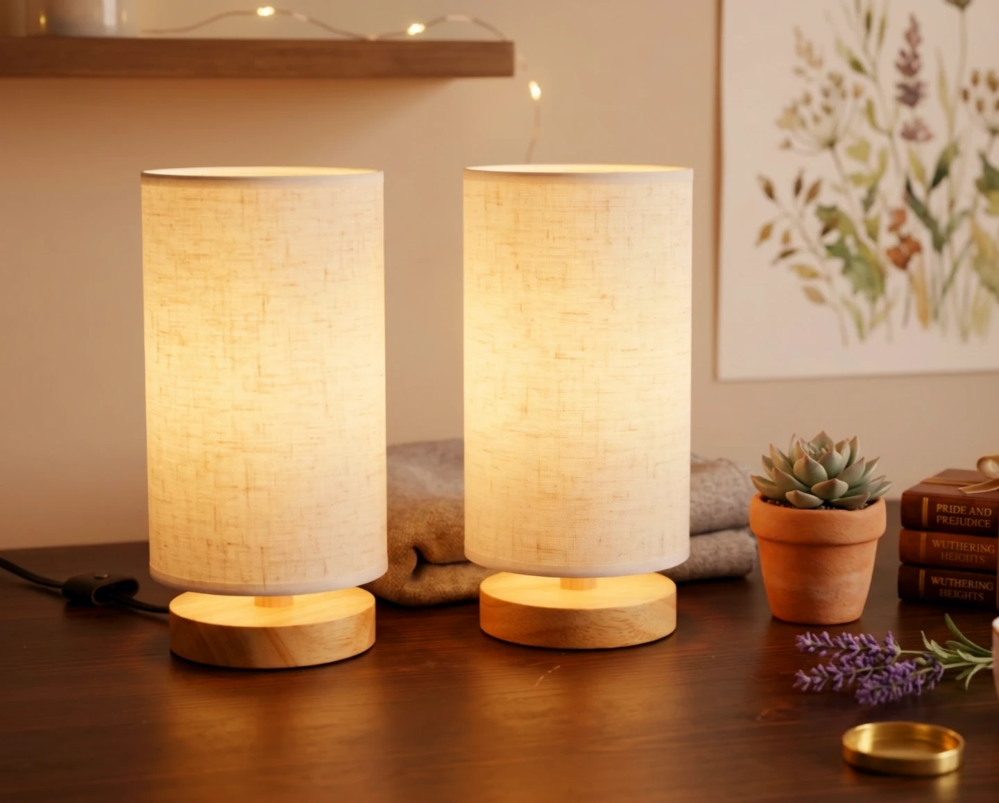 2 Table Lamp with Wood Base