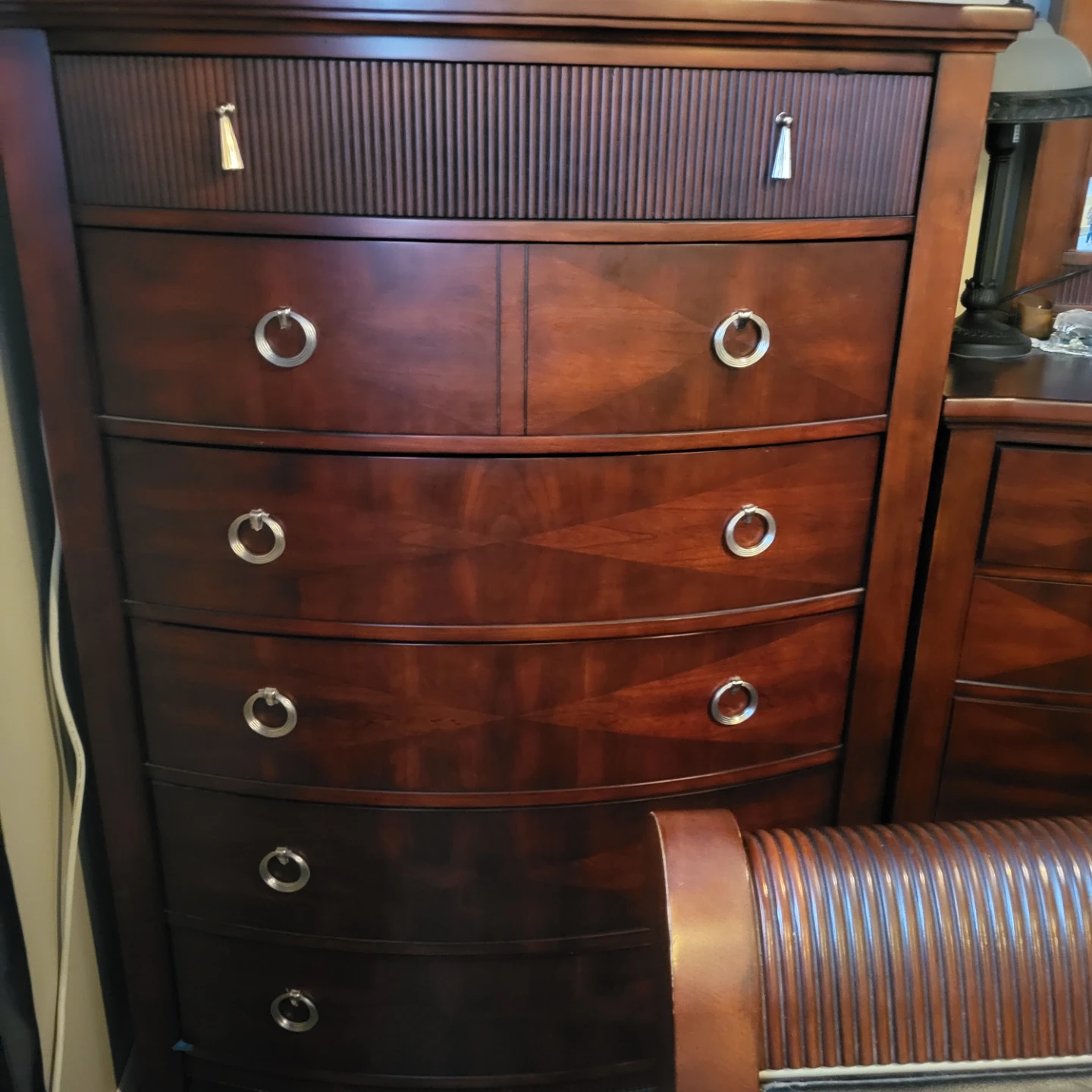 Wooden Sleigh Bed Frame with Black Leather - photo 5