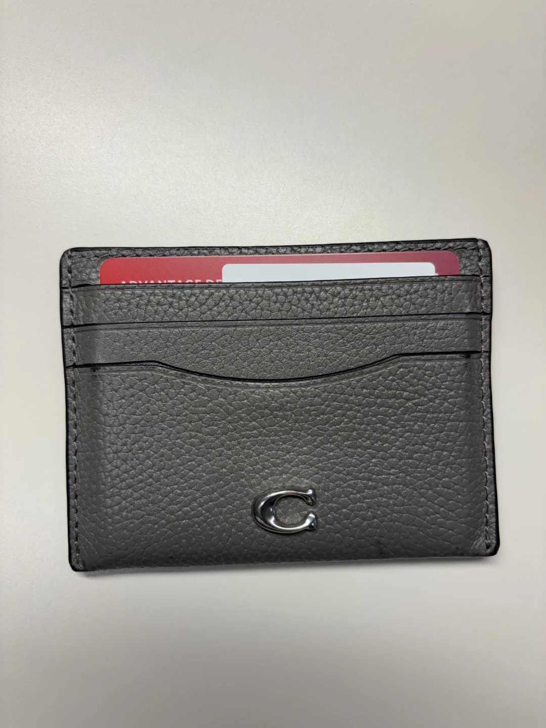 Coach Card Holder - Grey Pebbled Leather