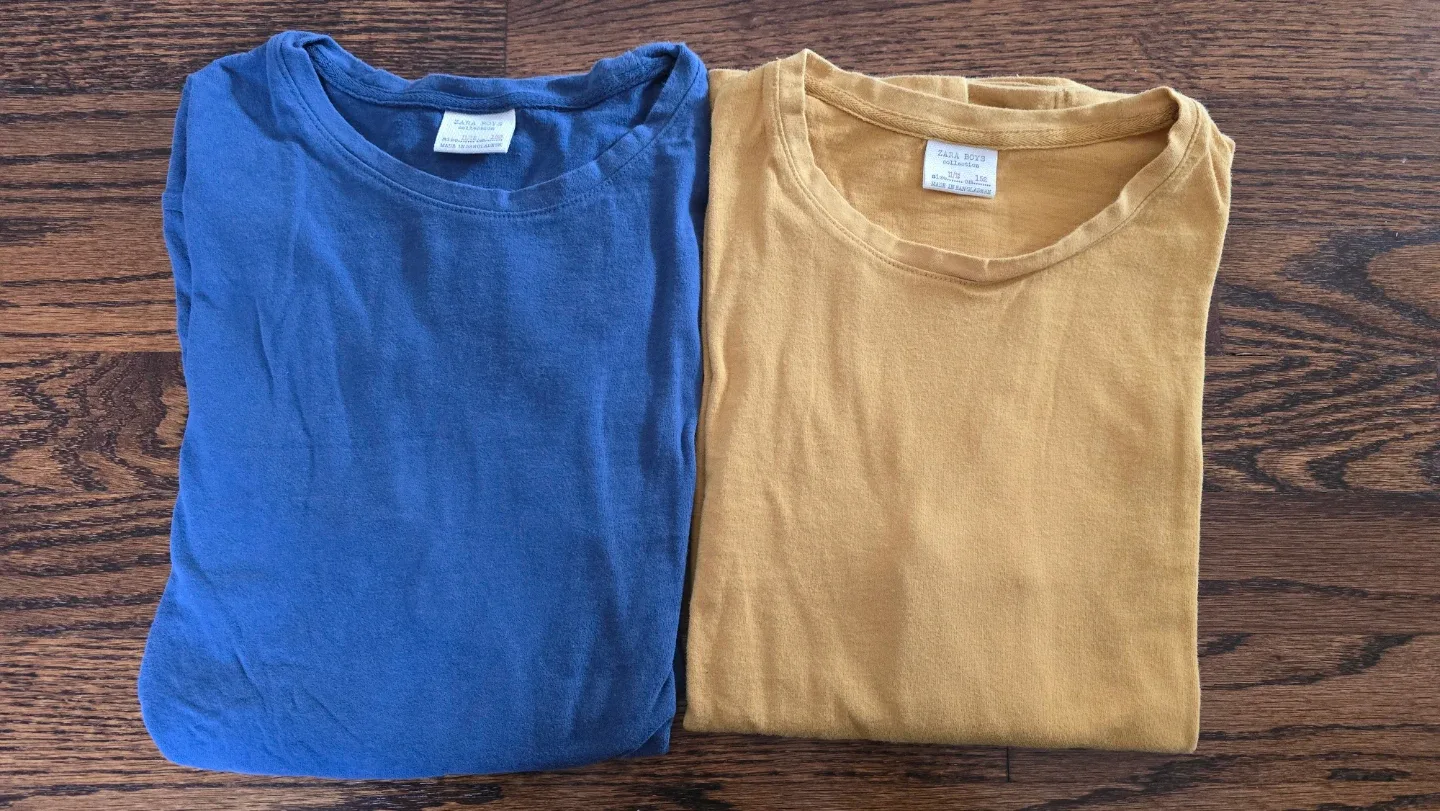 2 long sleeves Zara Boys T-Shirts - Blue & Mustard - Size 12Y