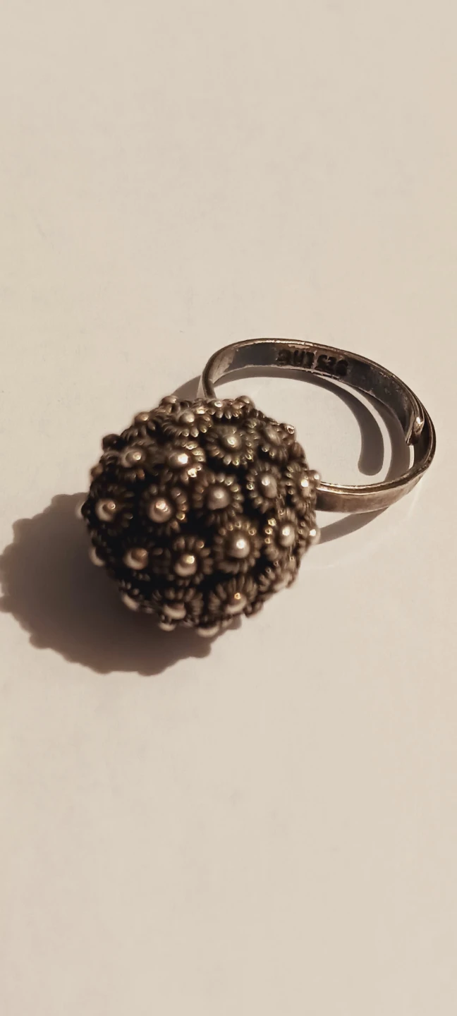 Vintage1960s Sterling Silver Mexico Cannetille Flower Ball Ring