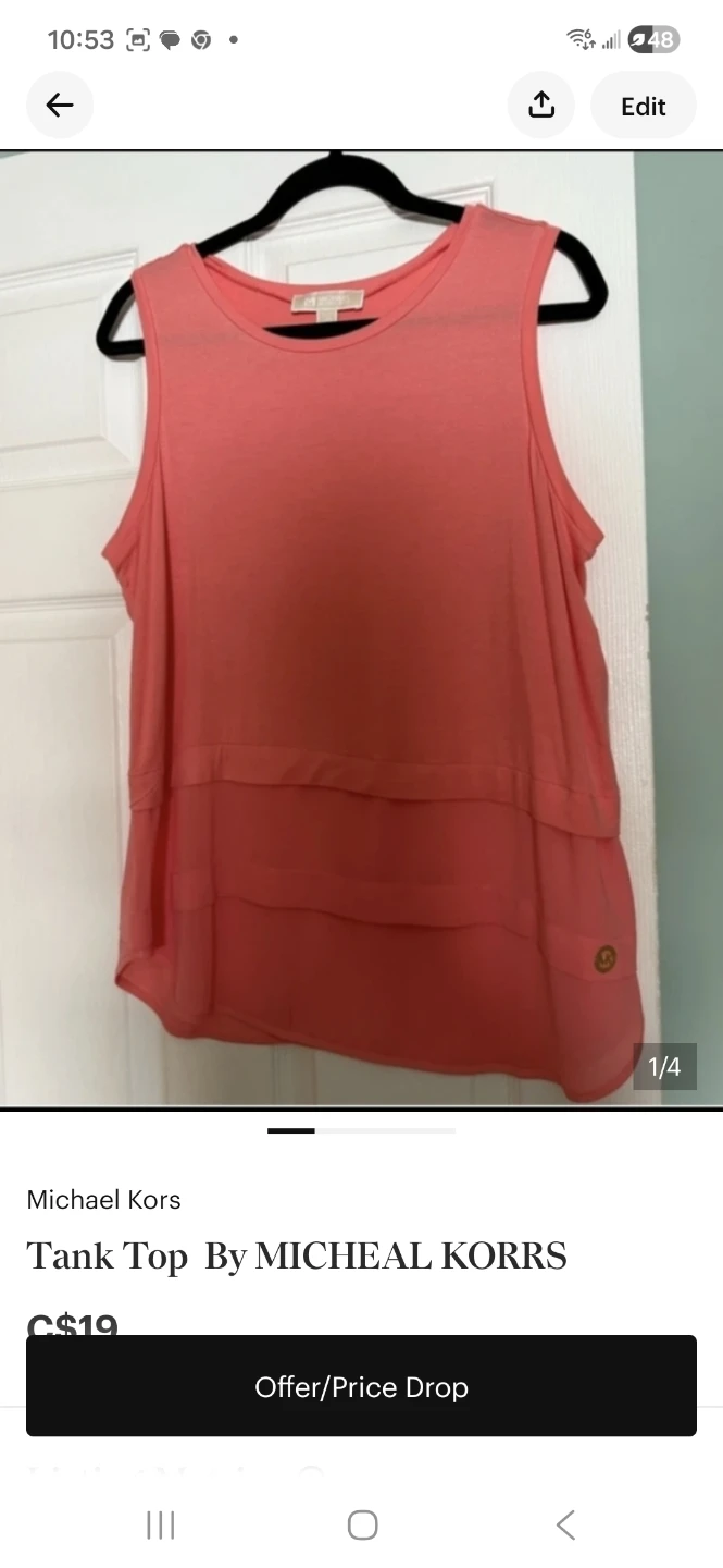 Michael Kors Tank Top - Coral - Size L/G