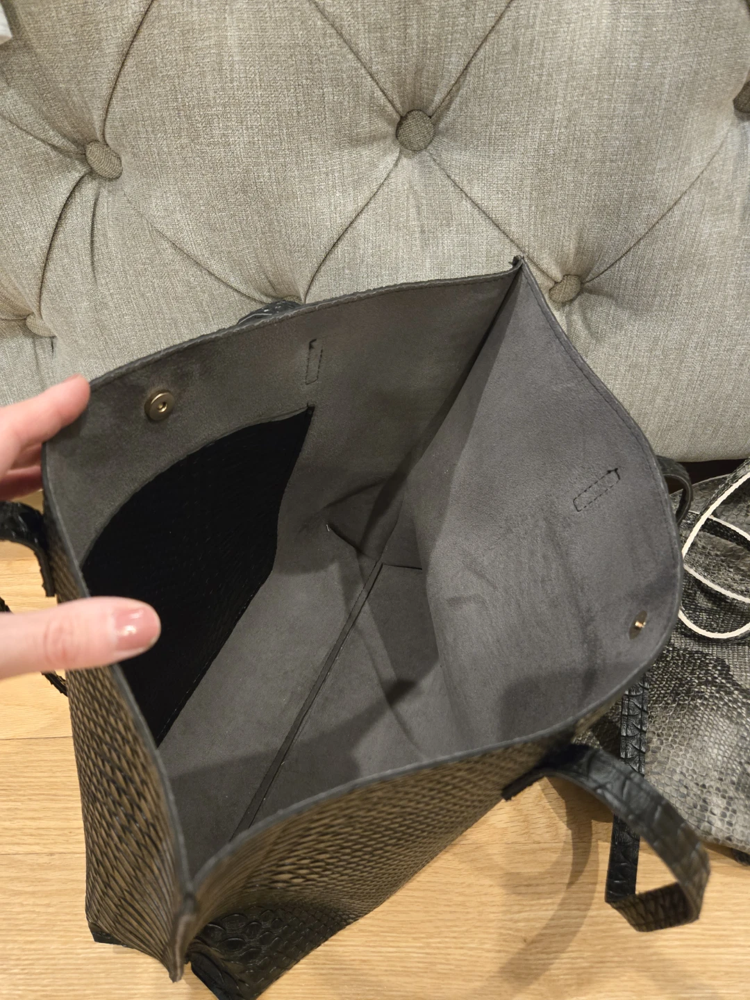Two Tote Bags - Black Croc & Grey Snake Print - photo 2