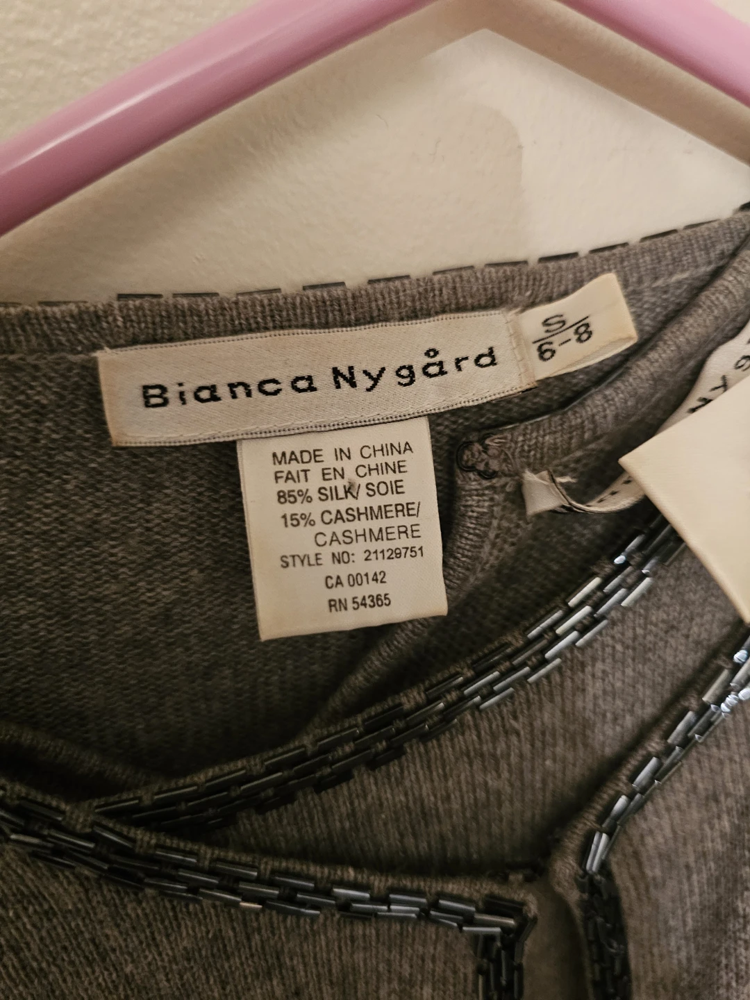 Bianca Nygard Grey Beaded Silk Cashmere Cardigan Sweater Size S - photo 2