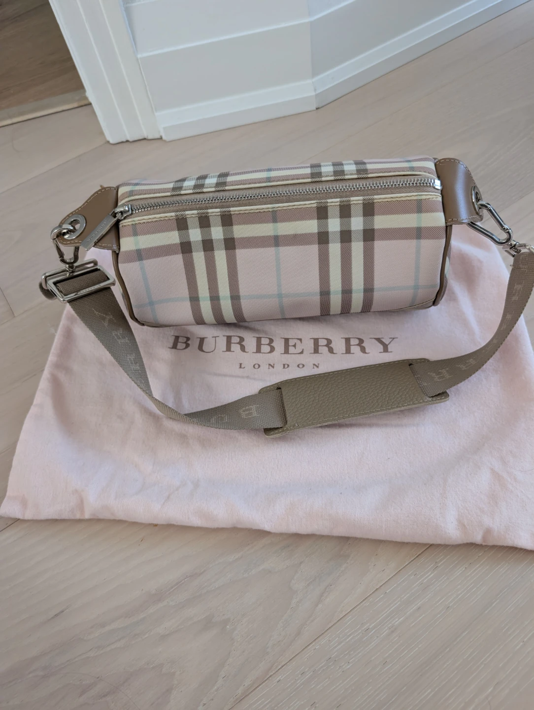 Burberry Nova Check Pink Canvas Barrel Bag