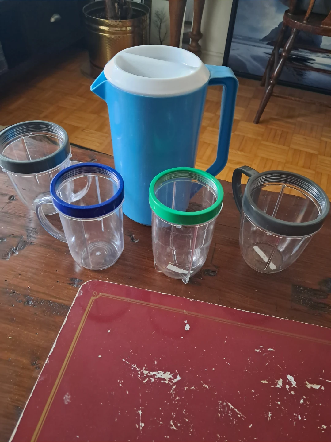 Blue Pitcher with 4 Cups