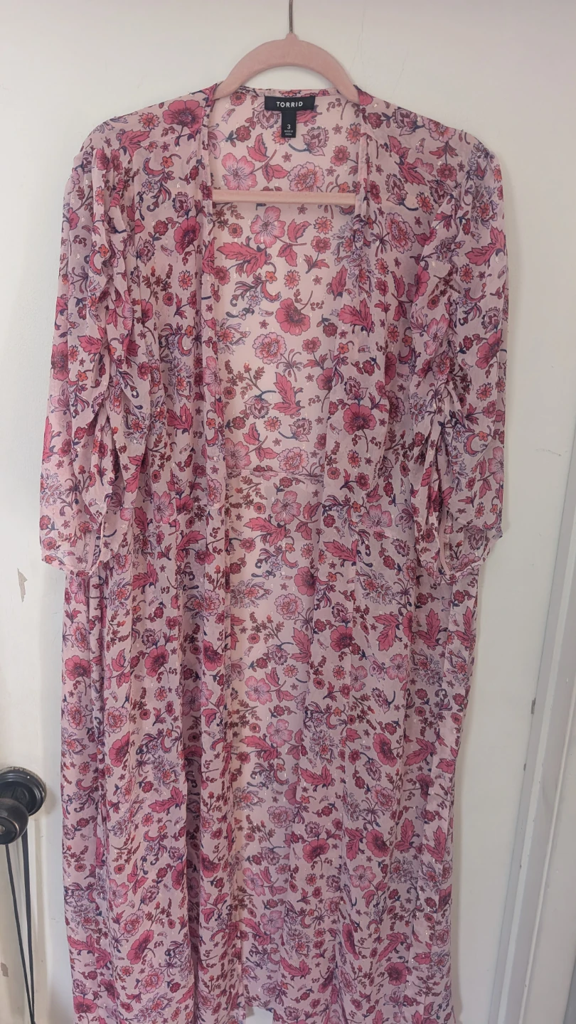 Torrid Pink Floral Kimono Cardigan Size 3