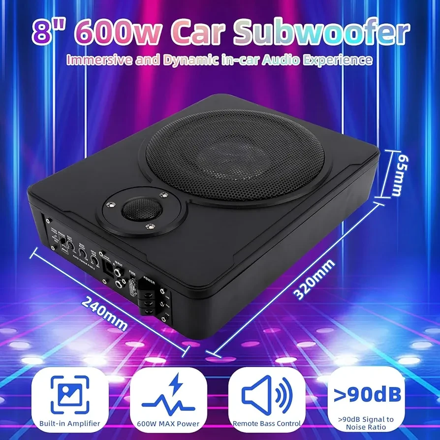 8" 600W Car Subwoofer with Built-in Amplifier