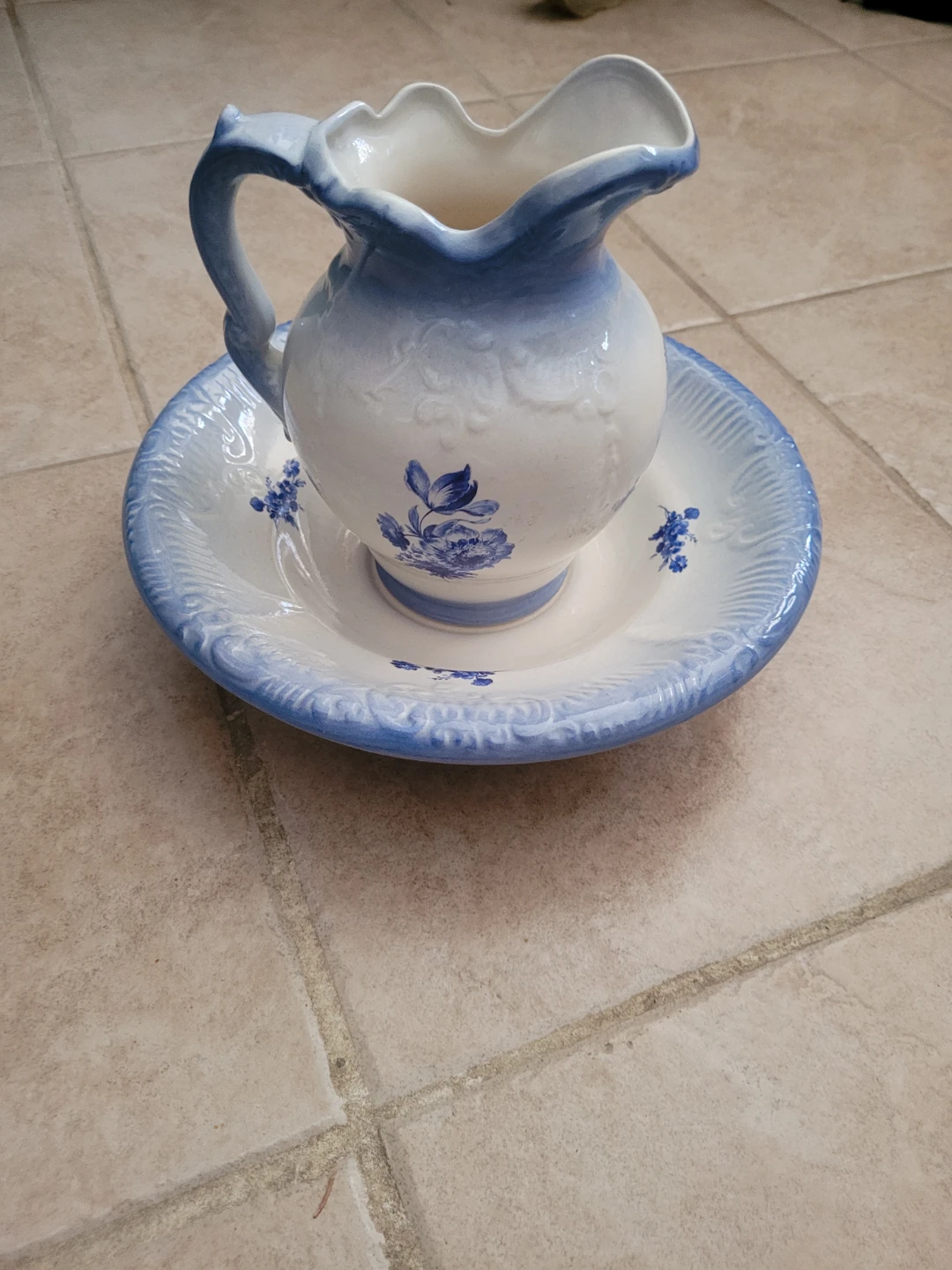 Vintage Blue and White Pitcher and Bowl Set - photo 2