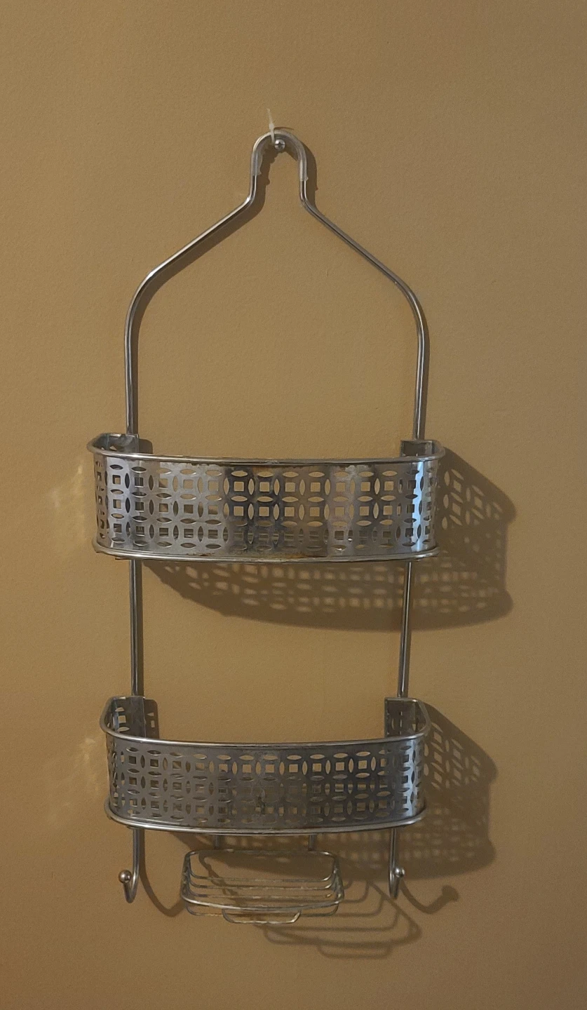 Silver 2-Tier Shower Caddy with Soap Dish