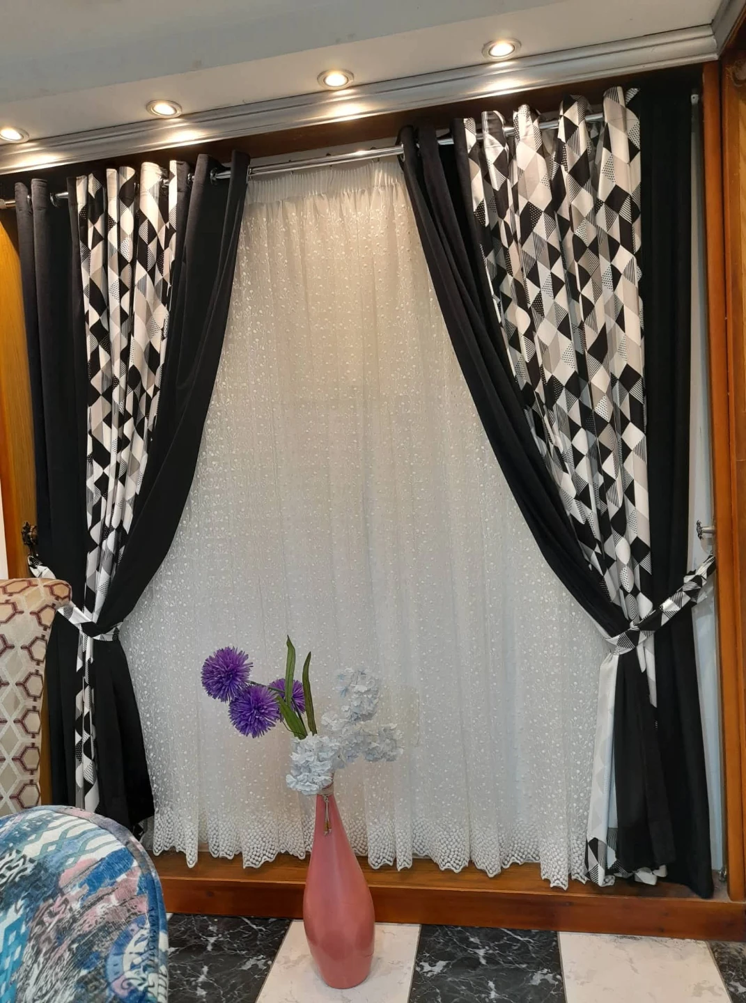 Black and White Geometric Pattern Curtains