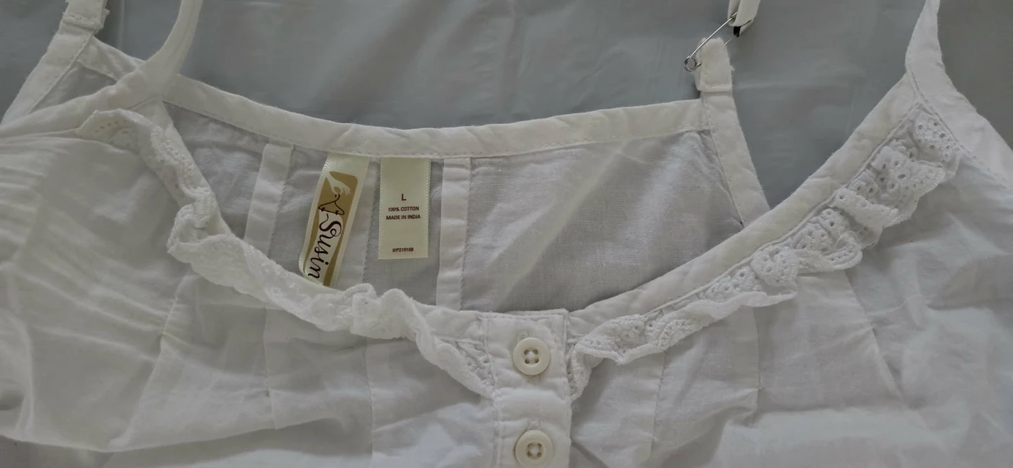 White Cotton Camisole top with Ruffle Trim - Size L - photo 3