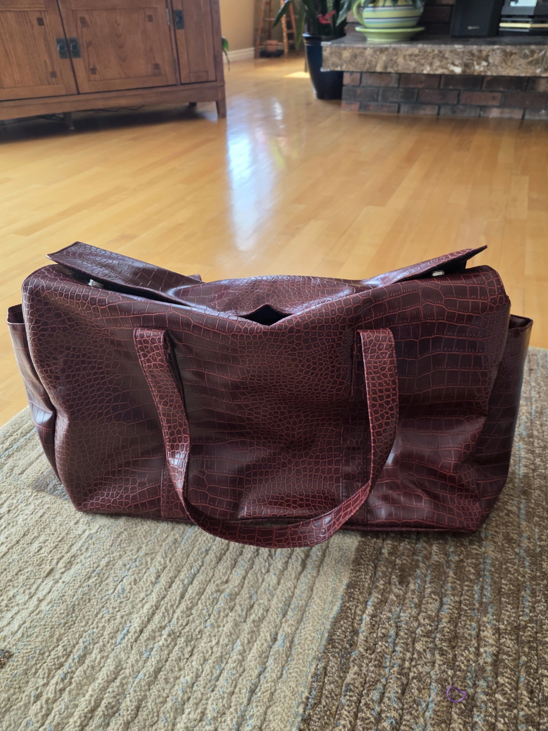 Maroon Faux Croc Tote Bag