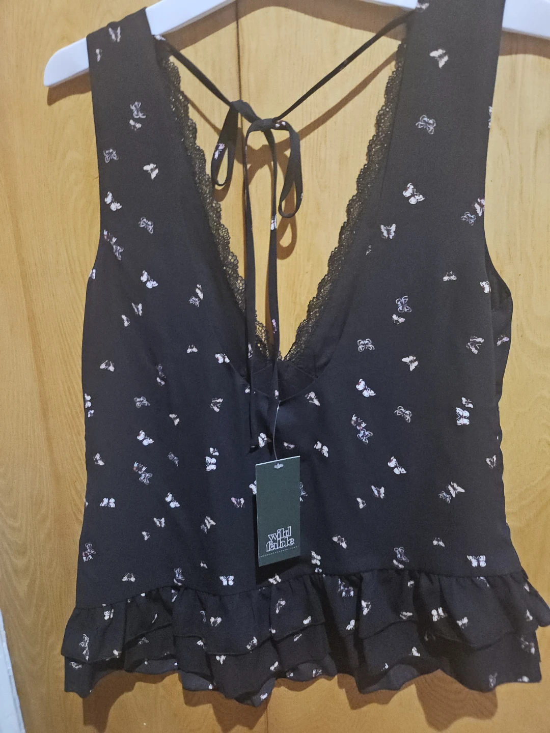 Wild Fable Black Butterfly Print Lace Trim Crop Top - Size S - photo 2