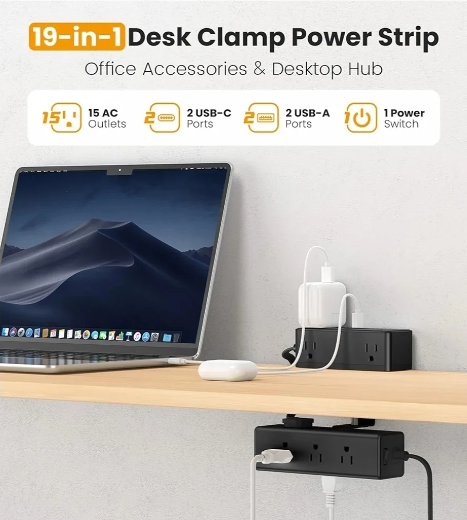 19-in-1 Dual Layer Desk Clamp Power Strip - photo 2