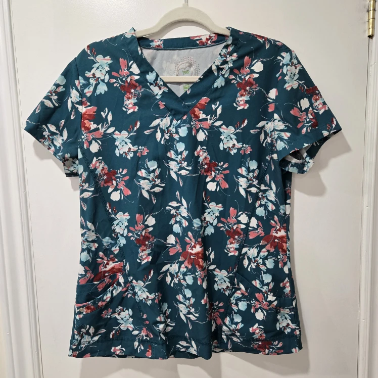 Health Pro Green Floral Scrub Shirt