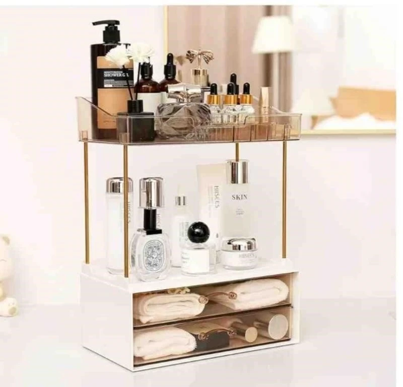 White & Gold 2-Tier Makeup Organizer with Drawers - photo 2