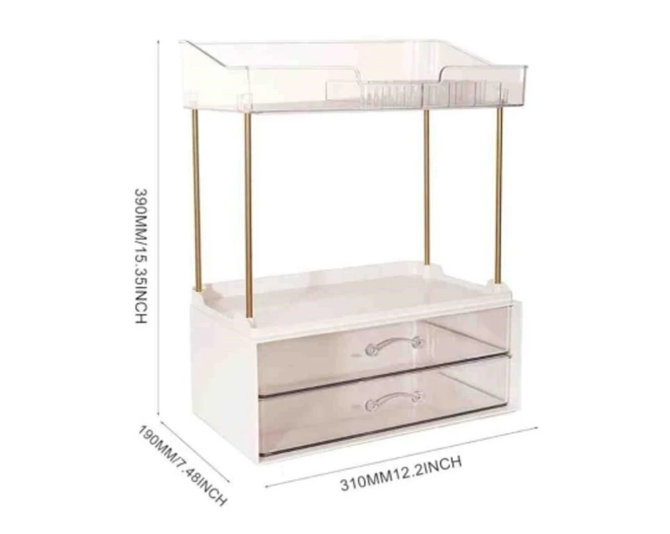 White & Gold 2-Tier Makeup Organizer with Drawers - photo 3