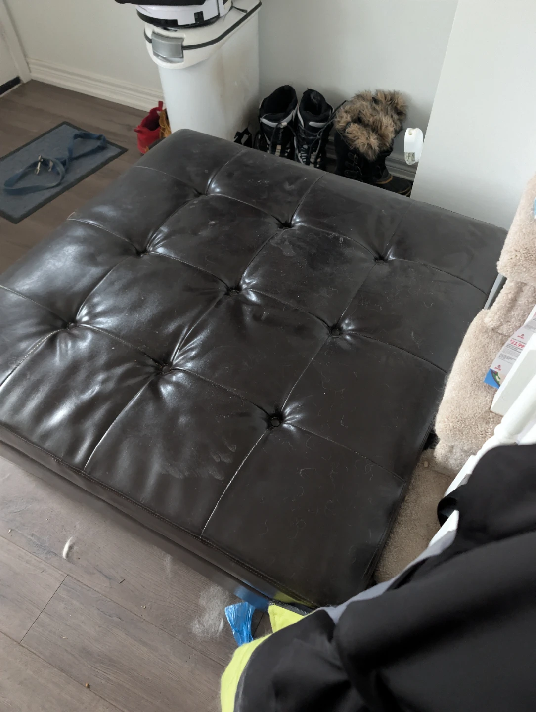Brown Tufted Faux Leather Ottoman