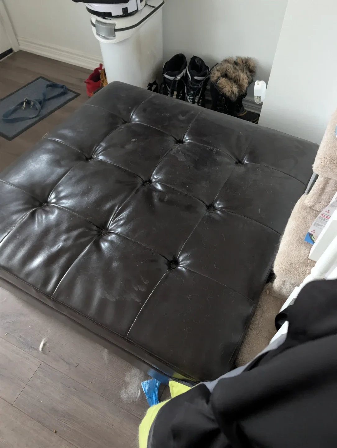 Brown Tufted Faux Leather Ottoman
