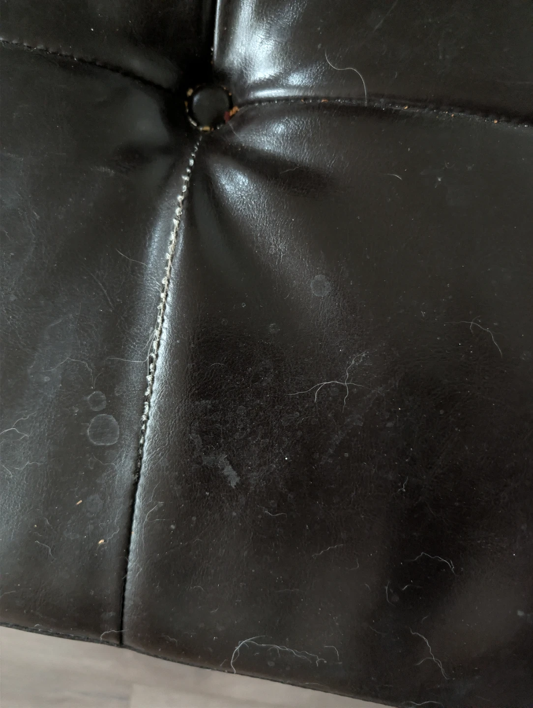 Brown Tufted Faux Leather Ottoman - photo 2