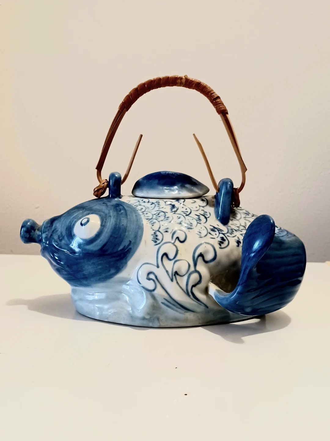Vtg.Hand Painted Ceramic Koi Fish Teapot