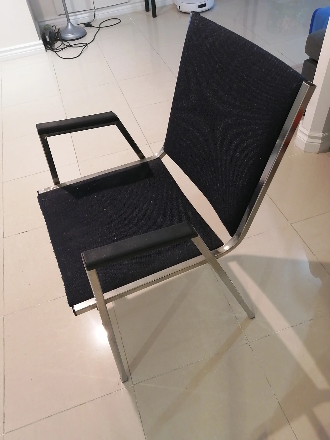 🌱Black Upholstered Armchair with Chrome Frame