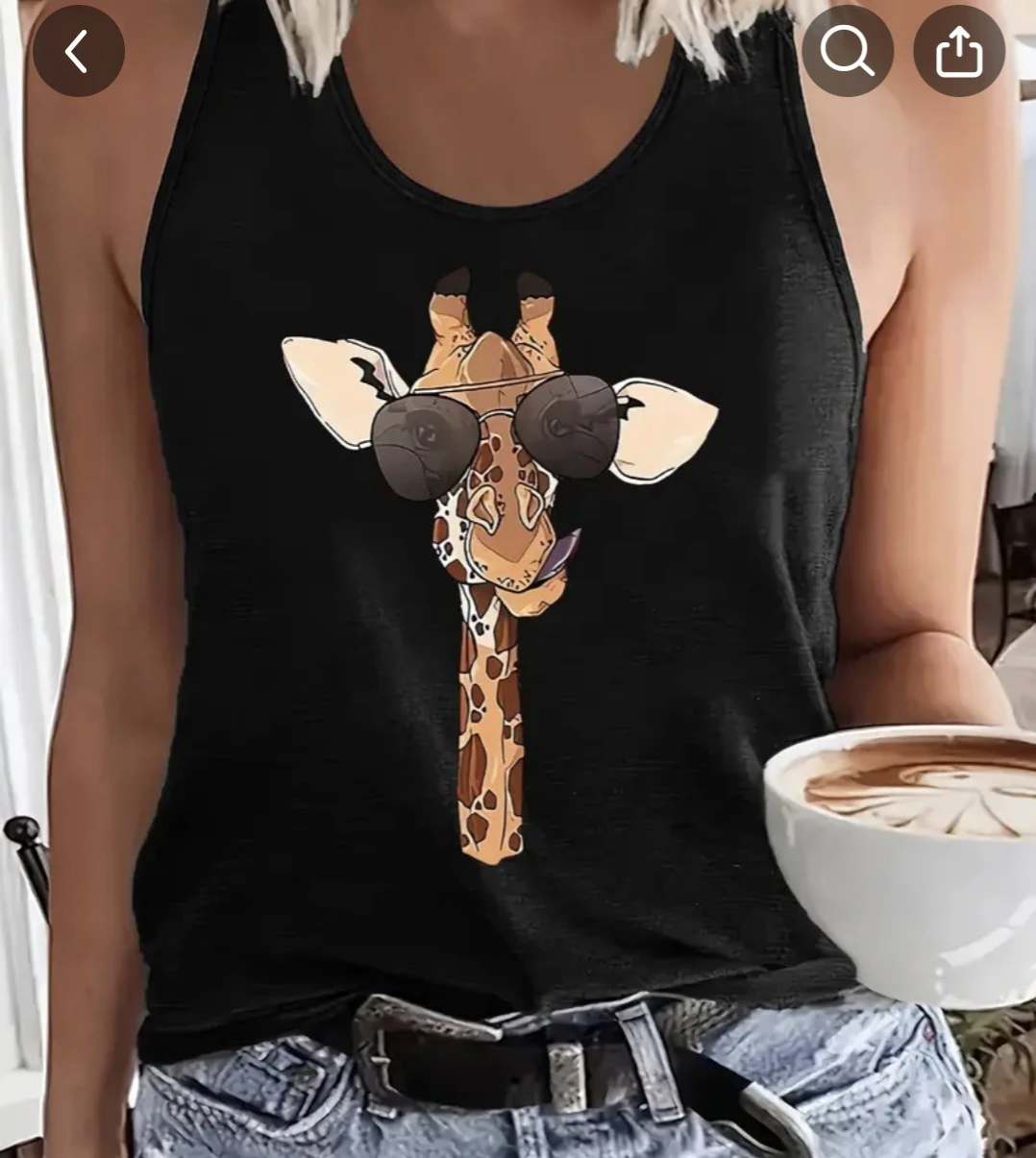 Black Tank Top with Giraffe Graphic
