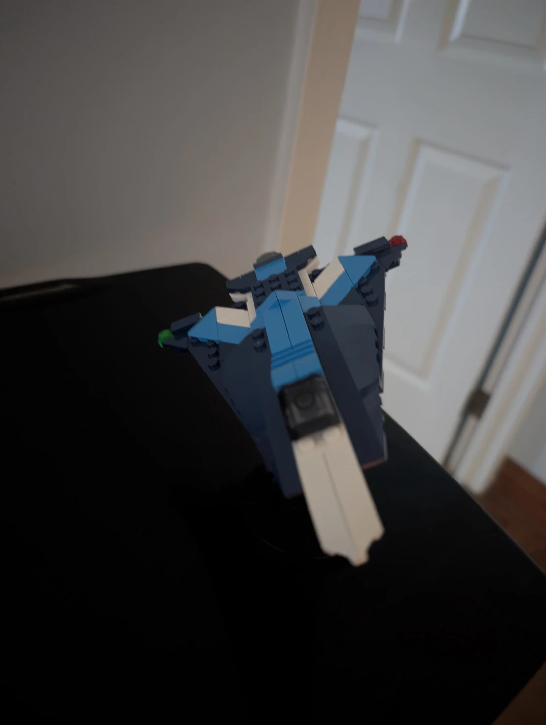 Blue and White Lego Flying Vehicle