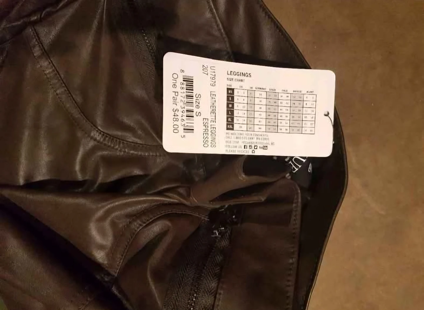 HUE Leatherette Leggings - Espresso - Size S - photo 3