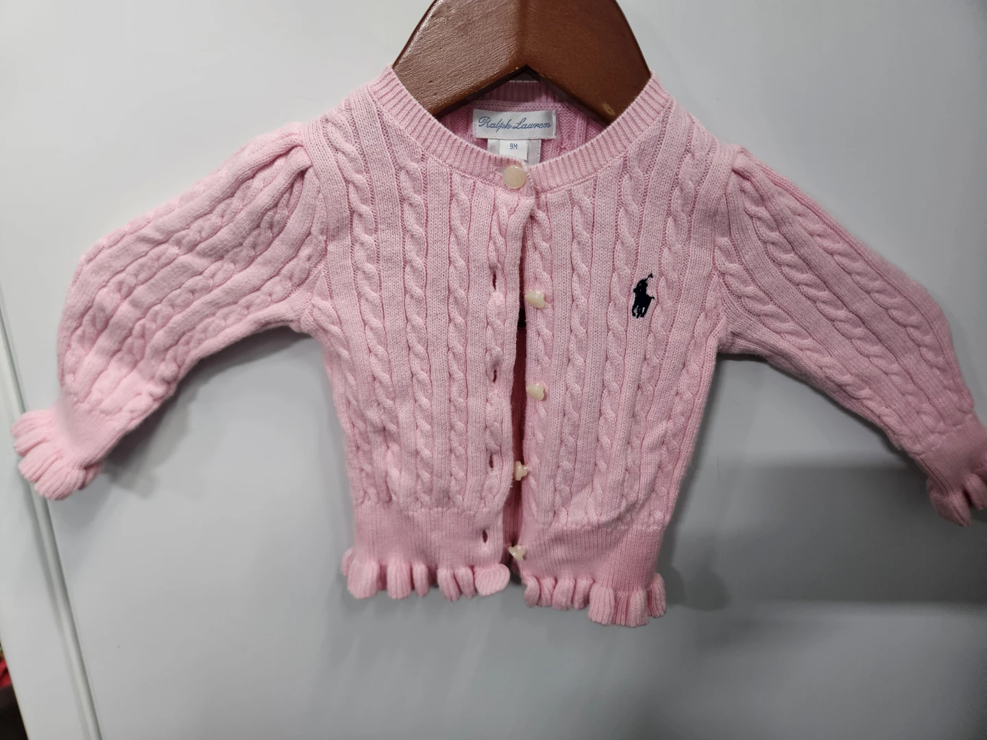 Ralph Lauren Baby Girl Pink Cable Knit Cardigan Sweater 9M