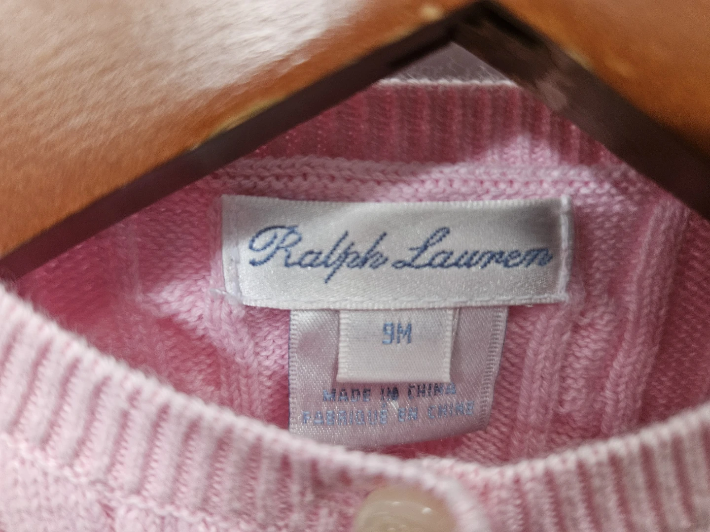 Ralph Lauren Baby Girl Pink Cable Knit Cardigan Sweater 9M - photo 2