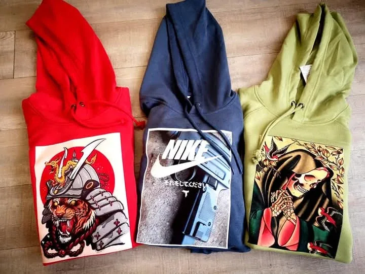 3 Hoodies: Nike, Red Samurai, Green Grim Reaper Graphic