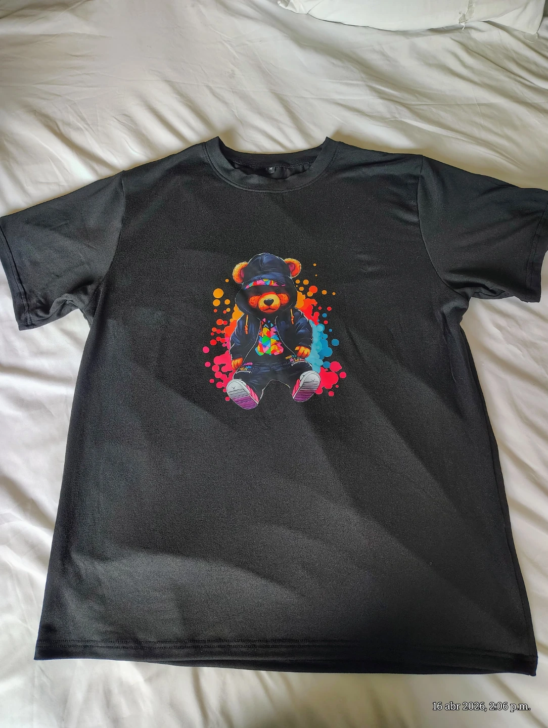Black T-Shirt with Graphic Bear Print - photo 4