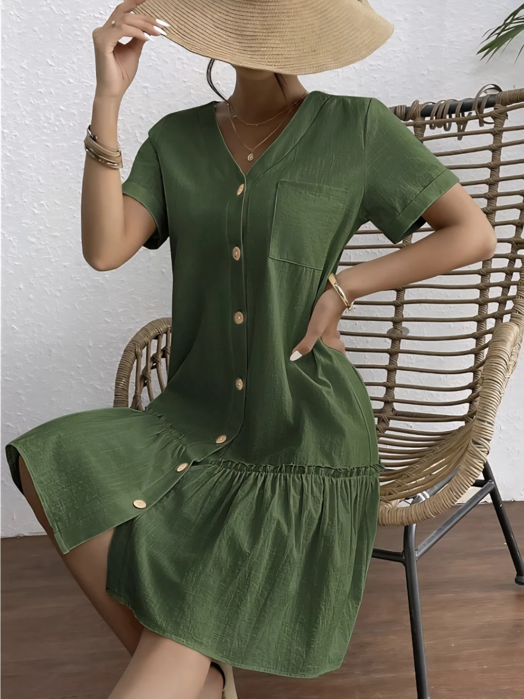 Hotouch Women Button Down Loose Summer Cotton Linen Dress - photo 3
