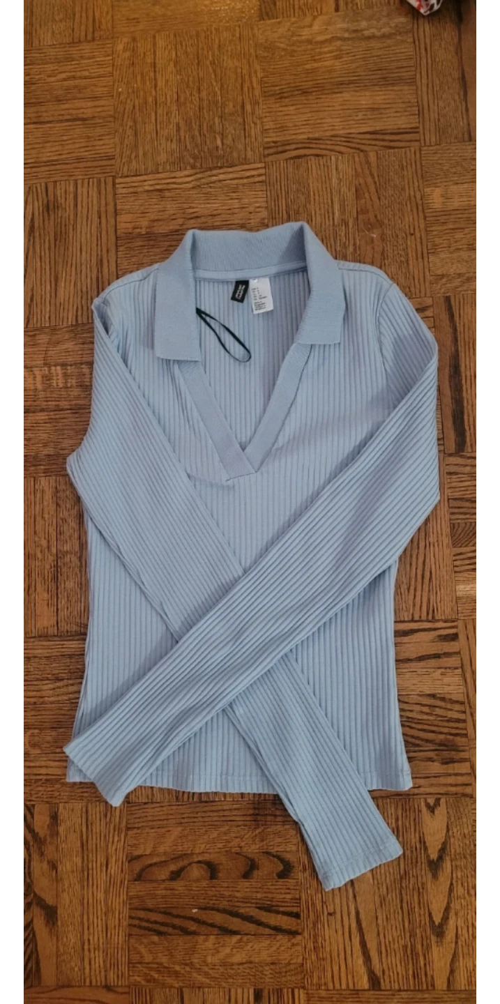H&M Divided Baby Blue Ribbed Collared Sweater