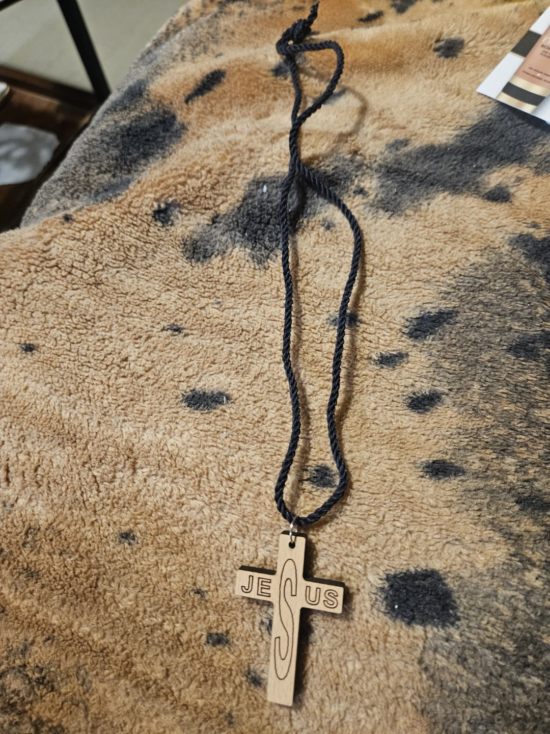 Wooden Cross Necklace with JESUS inscription