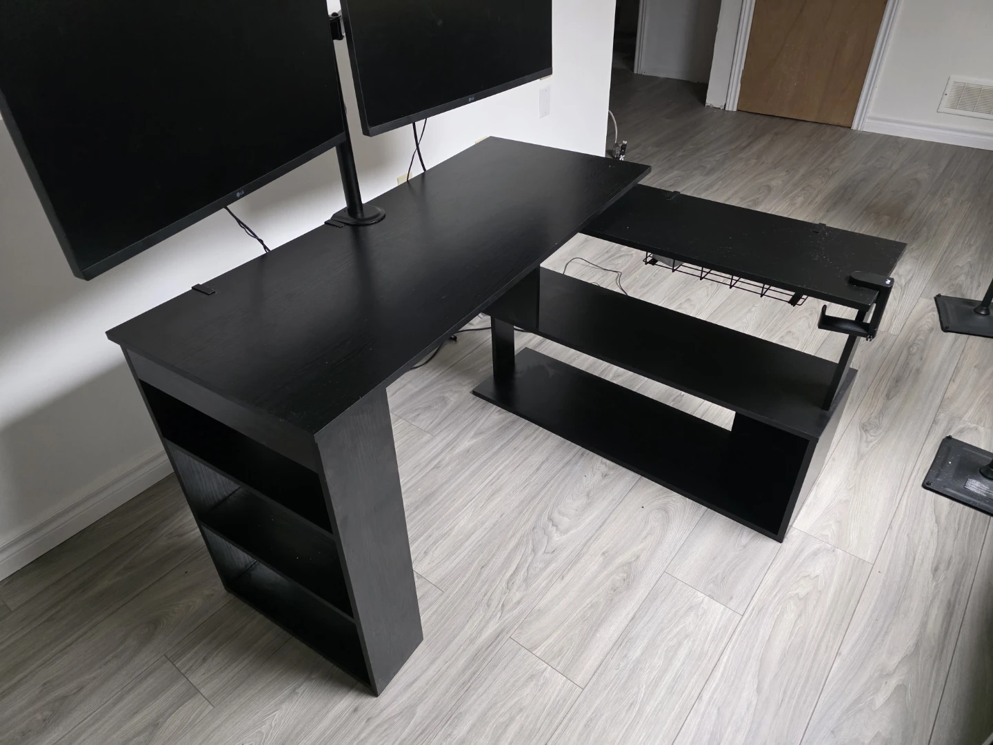 Black L-Shaped Computer Desk with Shelves
