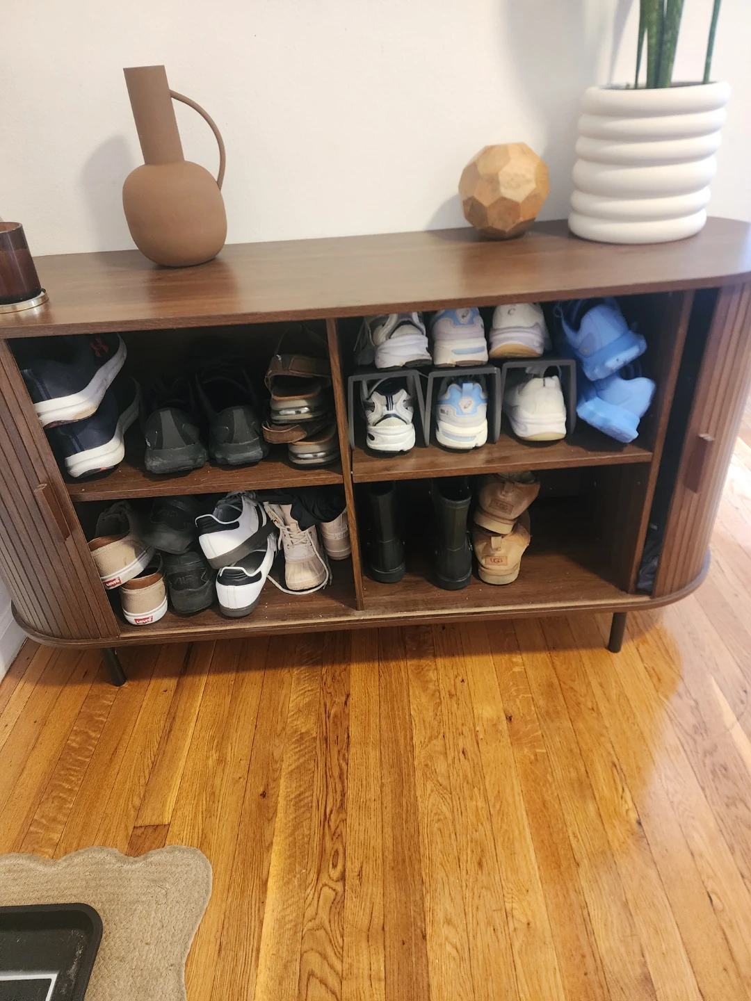 Mid-Century Modern Wood Sideboard Cabinet with Slatted Doors - photo 3