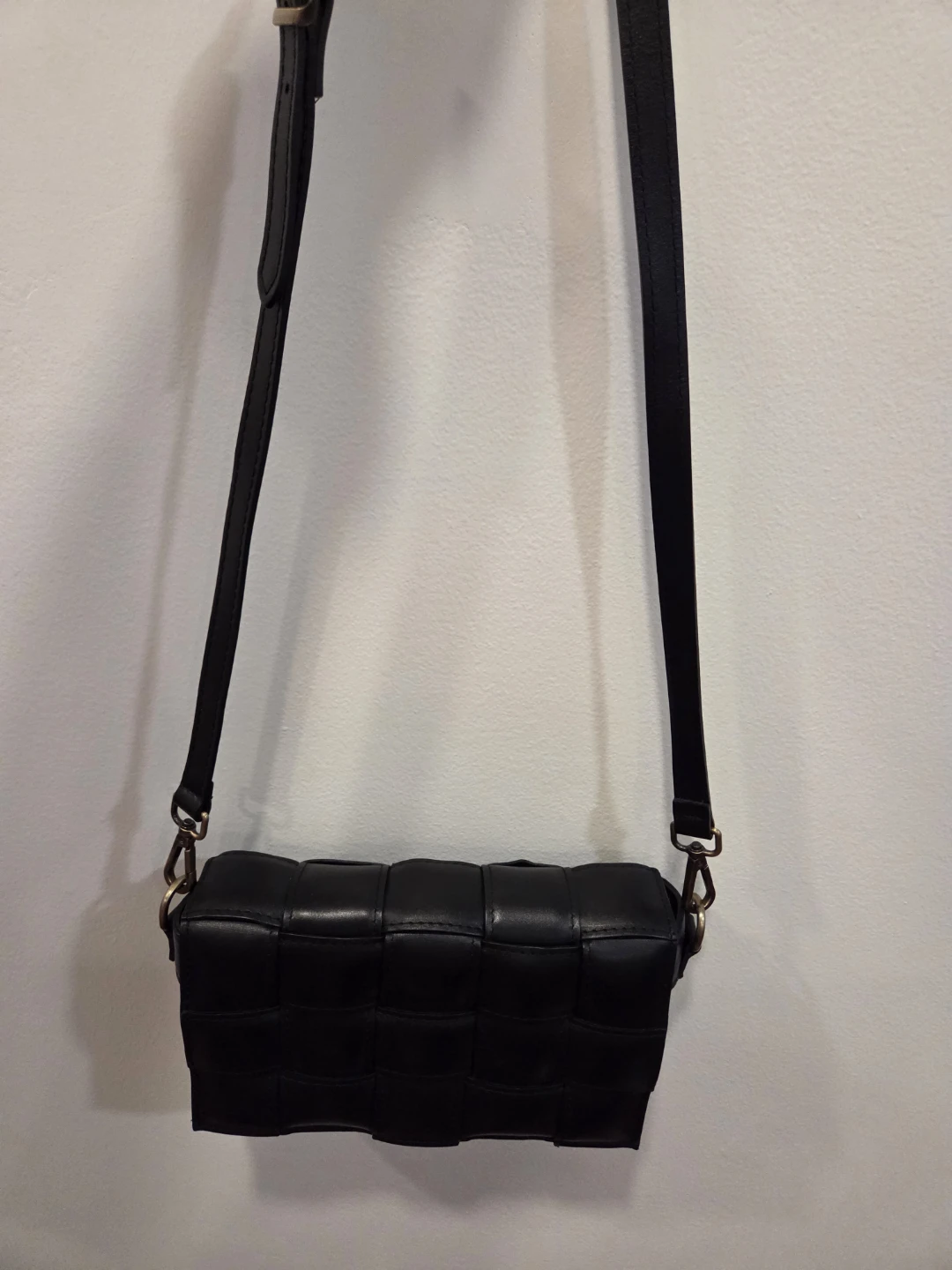 Black Woven Leather Crossbody Bag