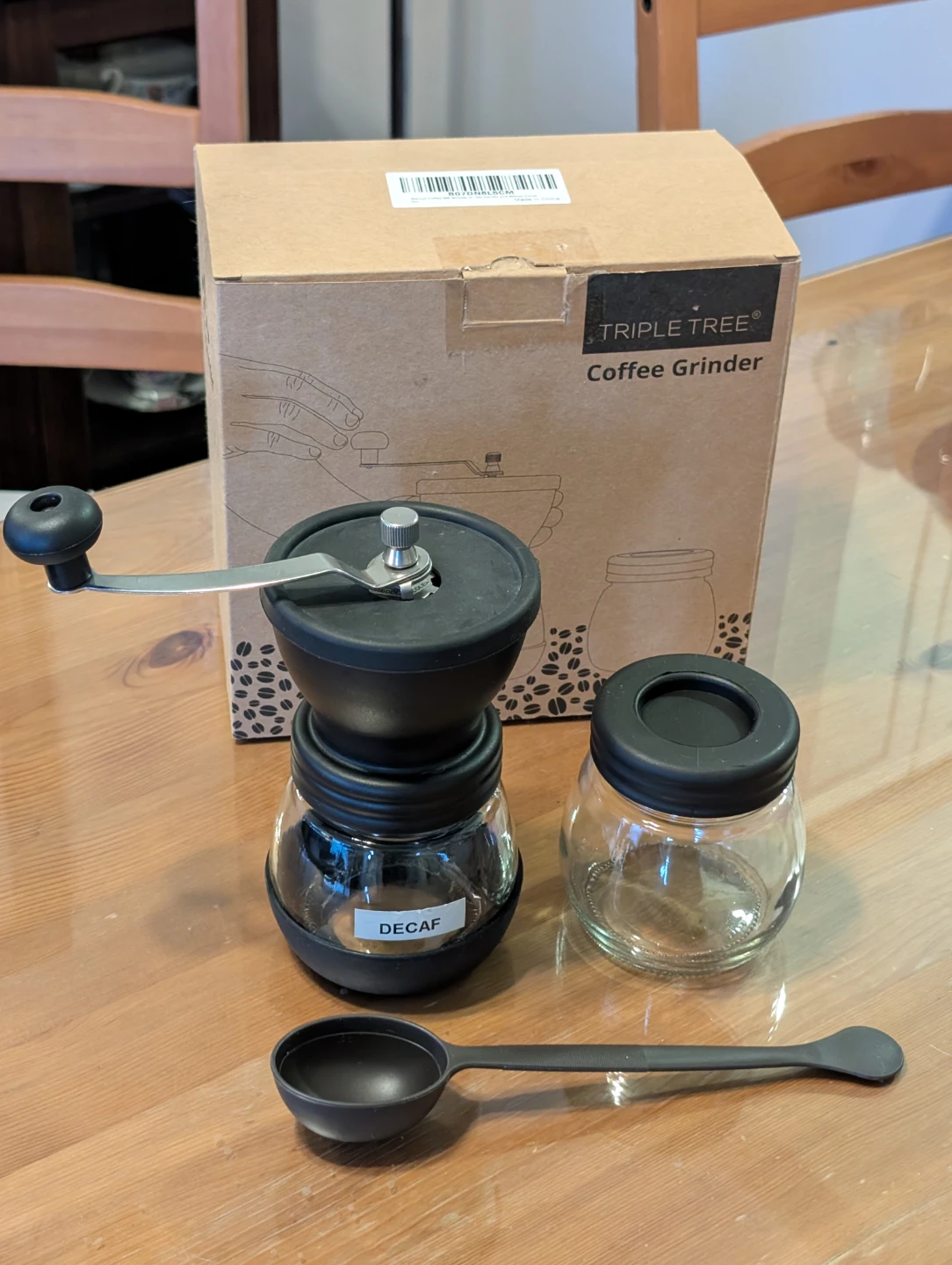 TRIPLE TREE Manual Coffee Grinder with Glass Jar & Scoop